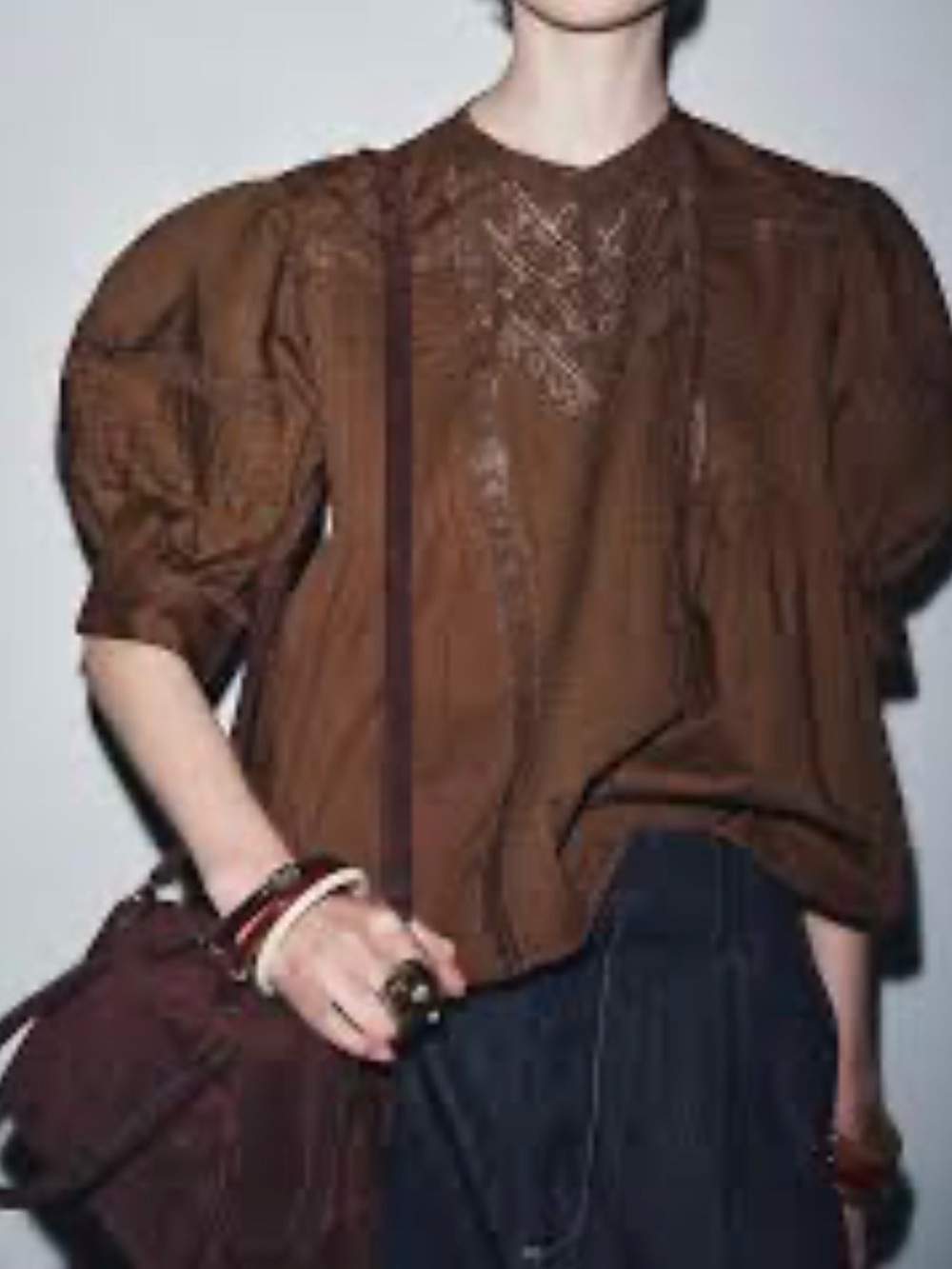 Zara ZW collection Lace Blouse - Brown - L